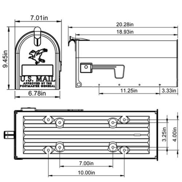 Technical diagram of approved mailbox dimensions
